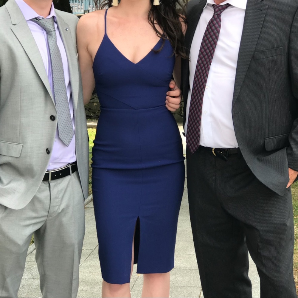 Likely Navy Midi Dress with Spaghetti Straps